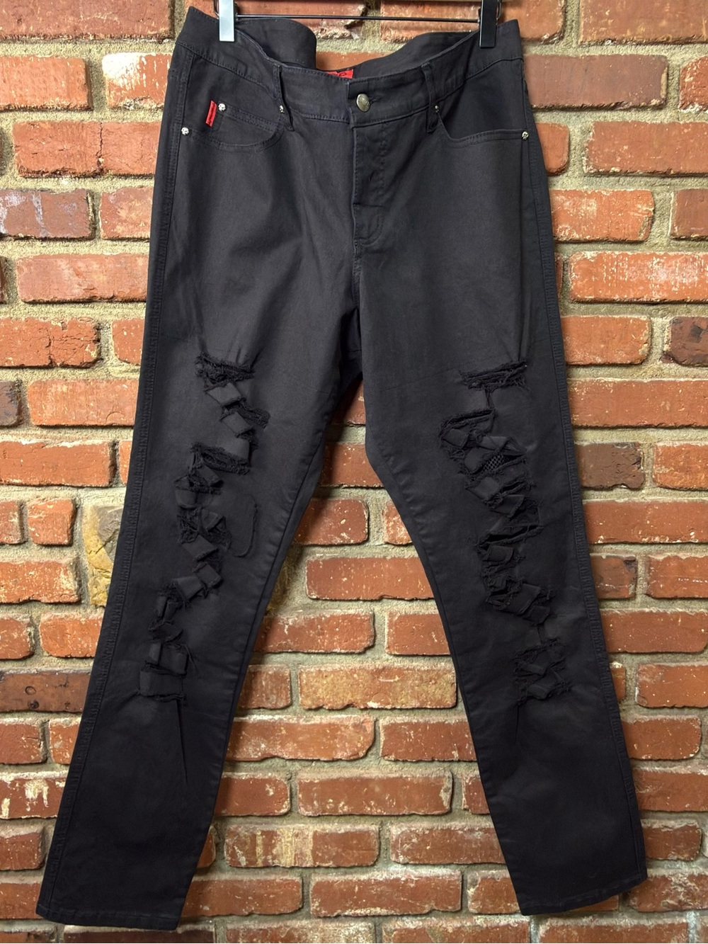 Tripp NYC Fishnet Jeans Distressed Black Ripped Size 16 Plus New with tags